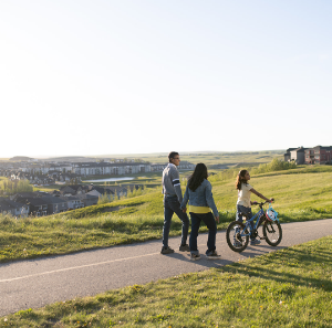 family on walking path